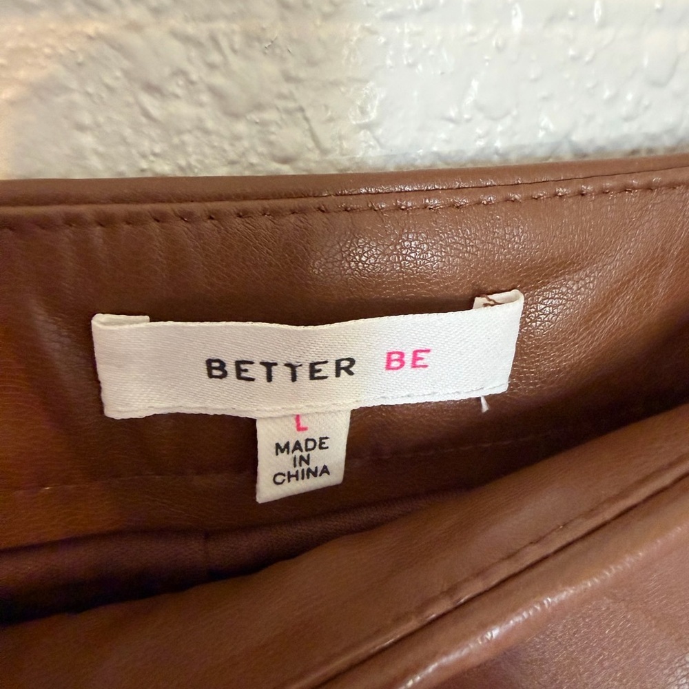 Better Be Brown Faux Leather Pleated Mini Skort Size Large - Picture 3 of 7